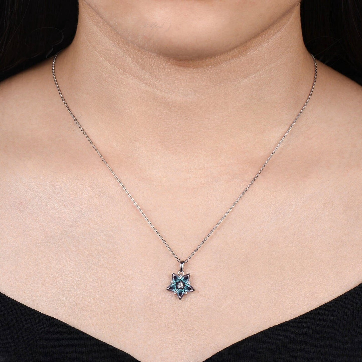 Art Deco Pear Cut June Birthstone Alexandrite Necklace Dainty 14k White Gold Cherry Necklace Birthday Gift