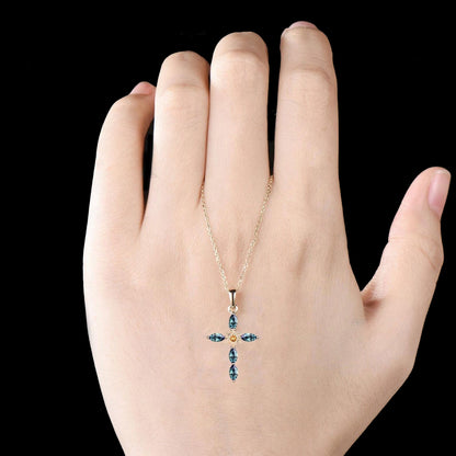 Unique Alexandrite Cross Necklace 14K Yellow Gold Citrine Sun Pendant Dainty Baptism Charm Religious Silver Jewelry Christian Cross Pendant