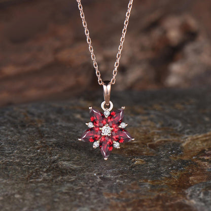 Vintage Pear Cut Ruby Necklace Unique Cherry Pendant July Birthstone Red Gemstone Ruby Pendant Minimalist 14k White Gold Anniversary Necklace