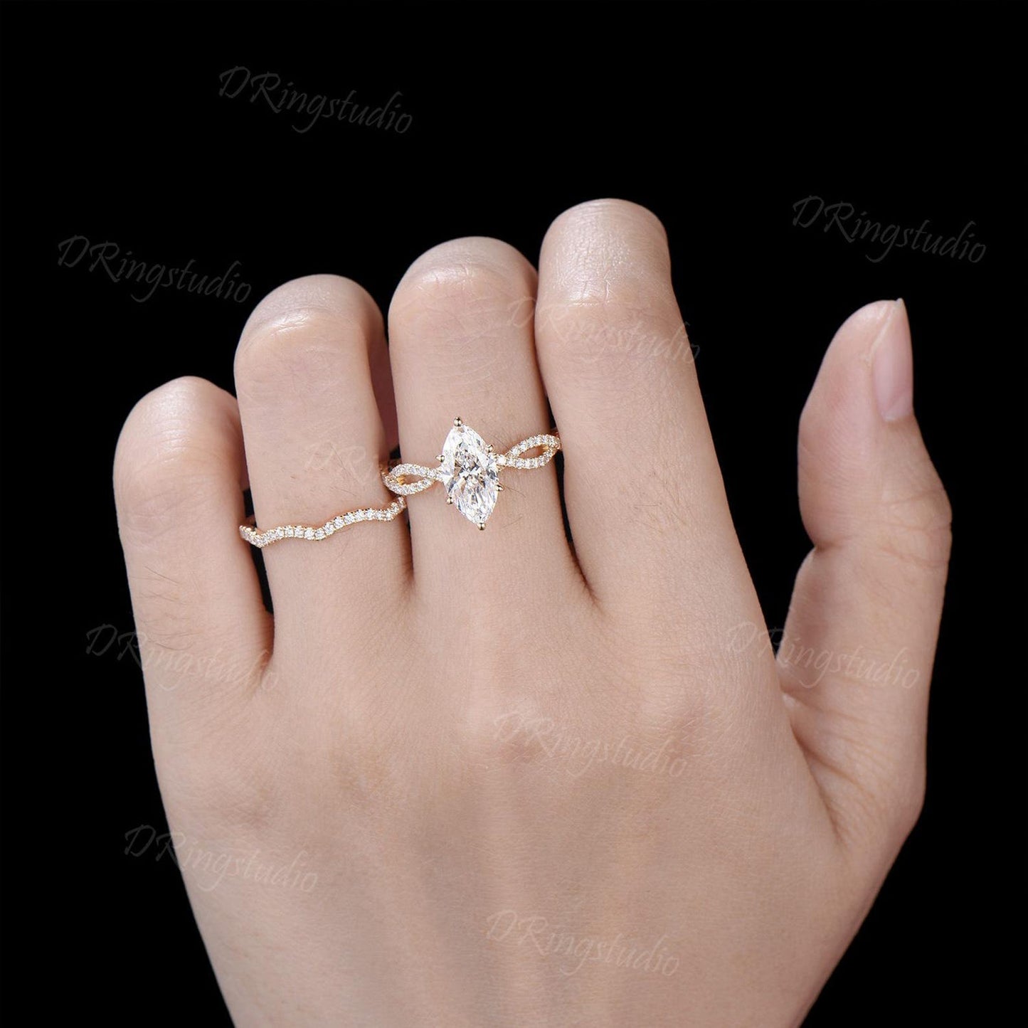 2ct Marquise Lab Grown Diamond Engagement Ring 14K Yellow Gold Twist Eternity Bridal Ring IGI Certified Diamond Wedding Ring Proposal Gift