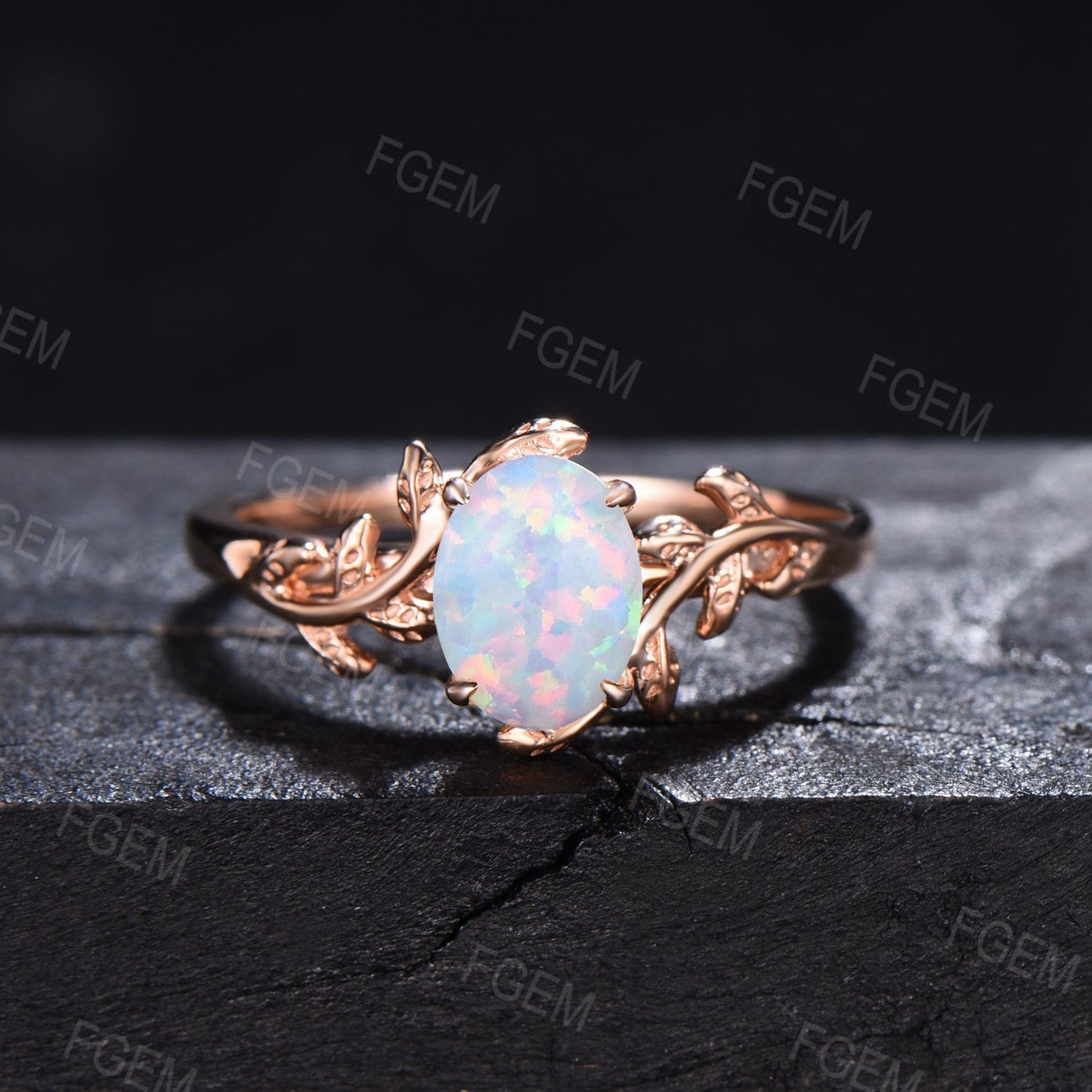 1.5ct Oval Cut Fire Opal Engagement Ring Set Vintage 10K Rose Gold Nature Inspired Opal Diamond Wedding Ring October Birthstone Birthday Gifts