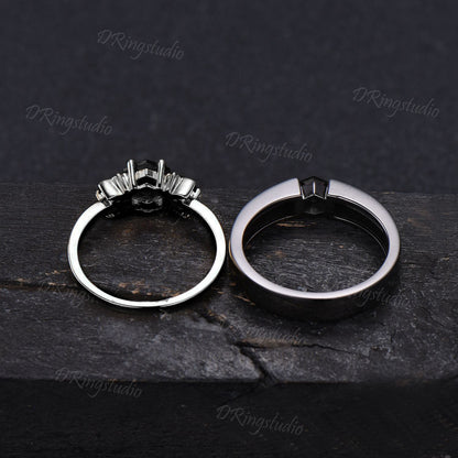 Natural Black Onyx Couple Rings Set Matching His And Her Ring Black Gemstone Ring Set