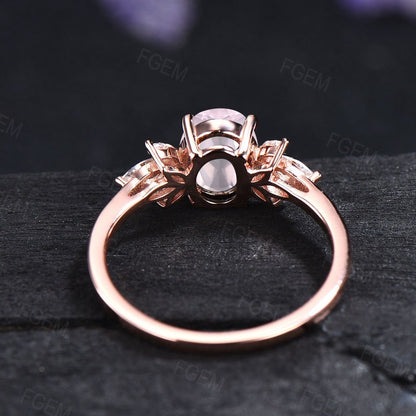 Natural Crystal Ring Rose Quartz Ring Sterling Silver Oval Cut Cluster Engagement Ring Pink Stone Promise Ring Personalized Gift for Lover