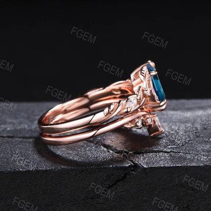 1.5ct Nature Inspired Branch Alexandrite Engagement Ring 14K Rose Gold Oval Wedding Ring Set Unique Twisted Vine Leaf Moissanite Bridal Sets