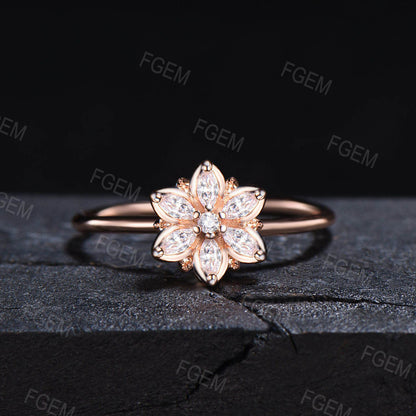 Floral Moissanite Engagement Ring Unique Marquise Moissanite Bridal Set Cluster Ring April Birthstone Proposal Gift for Women