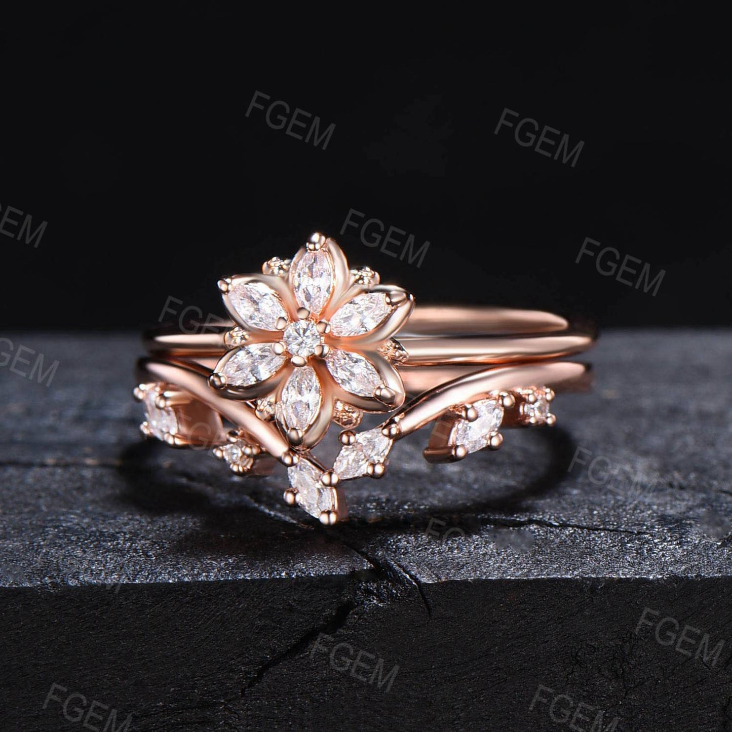 Floral Moissanite Engagement Ring Unique Marquise Moissanite Bridal Set Cluster Ring April Birthstone Proposal Gift for Women