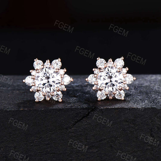 Moissanite Snowflake Earrings Winter Cluster Moissanite Stud Earrings Minimalist Bridal Jewelry Gemstone Earrings Christmas Gifts for Women