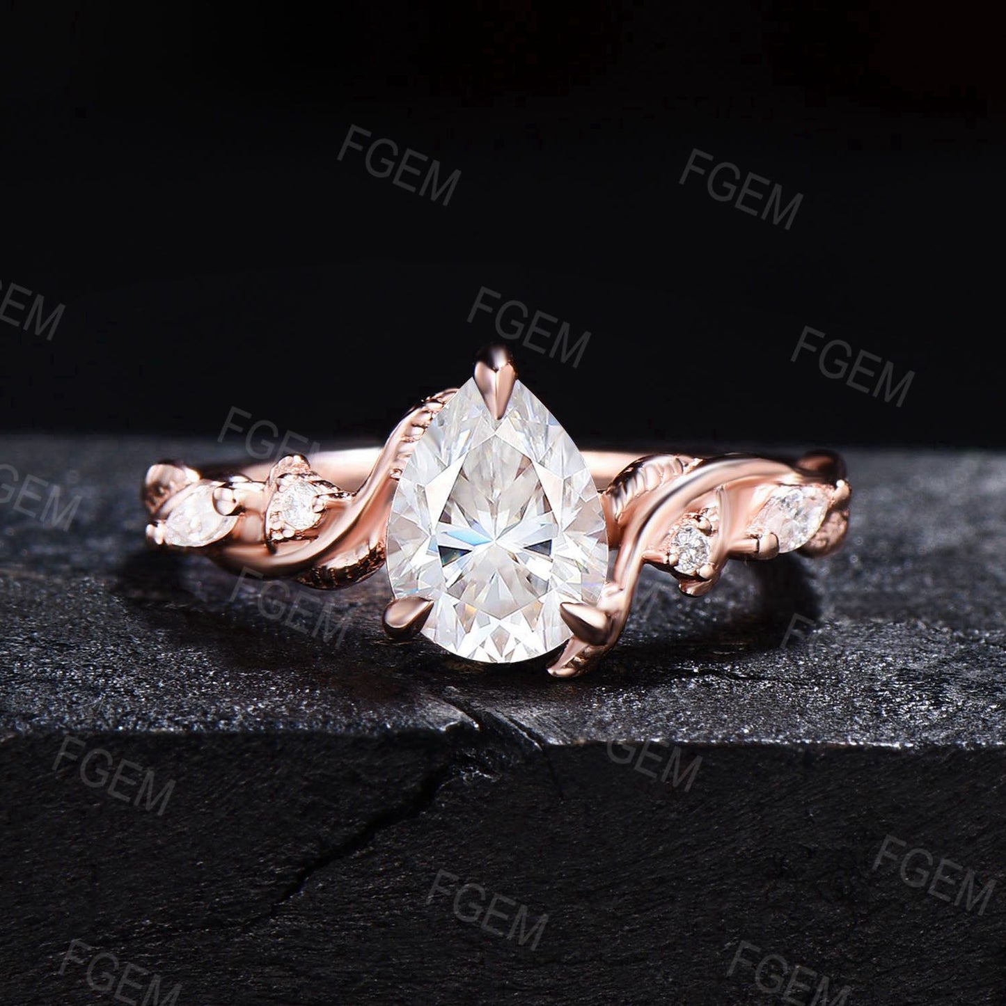 Nature Inspired Teardrop Moissanite Engagement Ring 14k Rose Gold Branch Vine Moissanite Diamond Bridal Set Leaf Ring Anniversary Women Gift