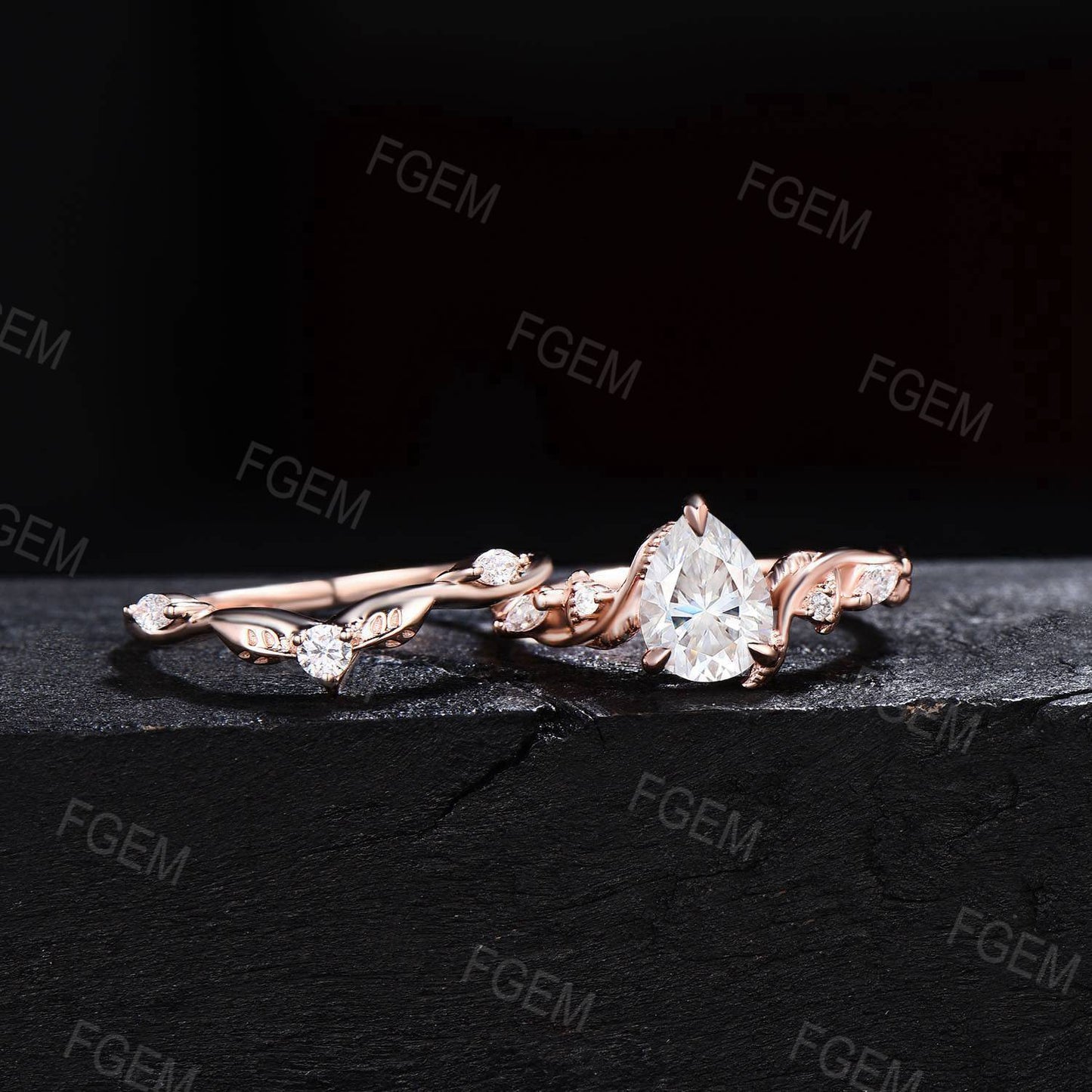 Nature Inspired Teardrop Moissanite Engagement Ring 14k Rose Gold Branch Vine Moissanite Diamond Bridal Set Leaf Ring Anniversary Women Gift