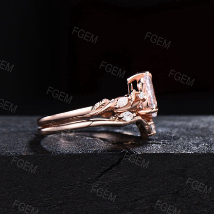 Nature Inspired Teardrop Moissanite Engagement Ring 14k Rose Gold Branch Vine Moissanite Diamond Bridal Set Leaf Ring Anniversary Women Gift