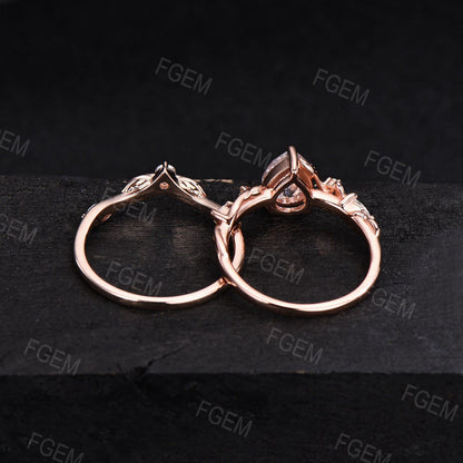 Nature Inspired Teardrop Moissanite Engagement Ring 14k Rose Gold Branch Vine Moissanite Diamond Bridal Set Leaf Ring Anniversary Women Gift