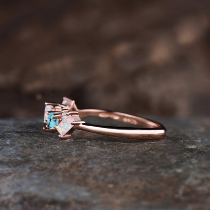 Vintage Opal Turquoise Wedding Band Unique Cluster Wedding Ring Antique October Birthstone December Birthstone Promise Birthday Jewelry Gift