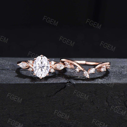 1.5ct Oval Moissanite Engagement Ring Set Vintage 14K Rose Gold Oval Wedding Ring Moissanite Diamond Bridal Set Anniversary Gift for Women