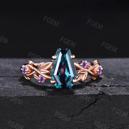 Coffin Shaped Alexandrite Ring Unique Nature Inspired Engagement Ring Rose Gold June Birthstone Ring For Women Unique Promise Wedding Ring