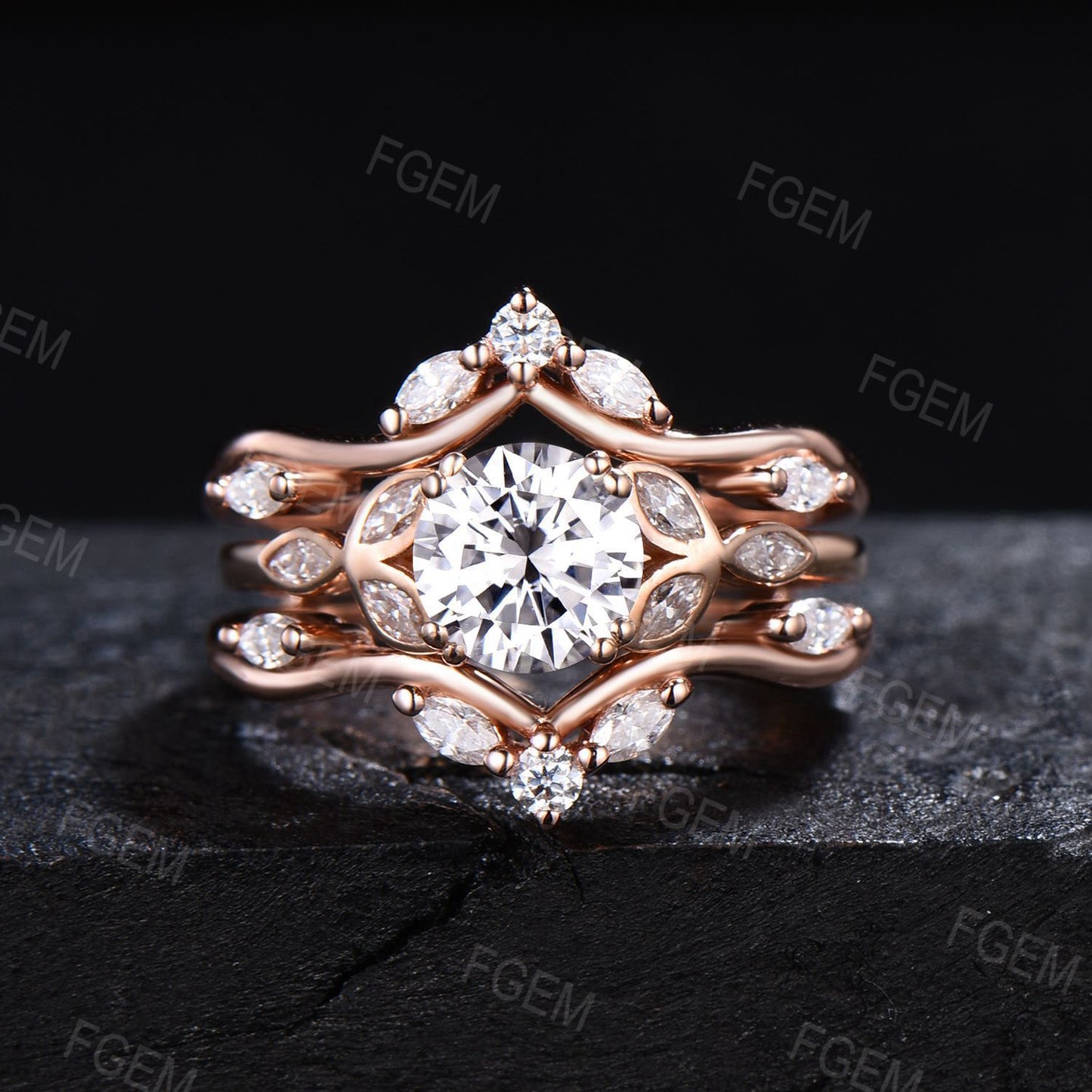 Enhancer Guard Ring Set Round Moissanite Engagement Ring Unique Marquise Bridal Set Double Curved Moissanite Diamond Wedding Ring Women Gift