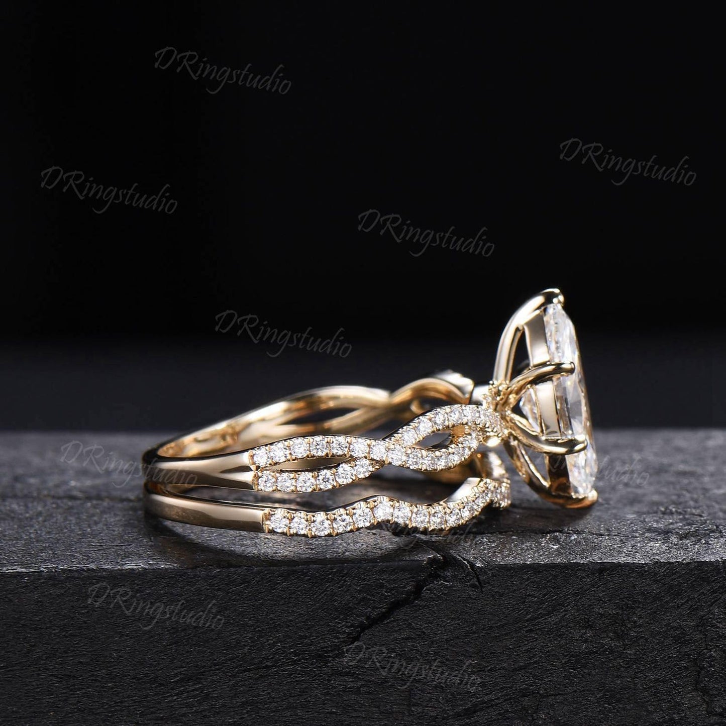 2ct Marquise Lab Grown Diamond Engagement Ring 14K Yellow Gold Twist Eternity Bridal Ring IGI Certified Diamond Wedding Ring Proposal Gift
