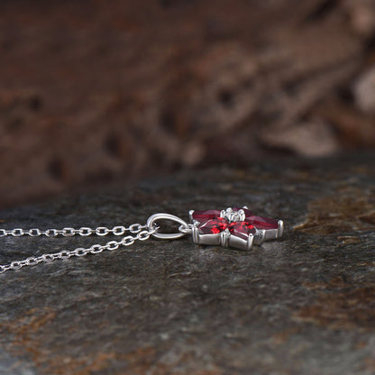 Vintage Pear Cut Ruby Necklace Unique Cherry Pendant July Birthstone Red Gemstone Ruby Pendant Minimalist 14k White Gold Anniversary Necklace