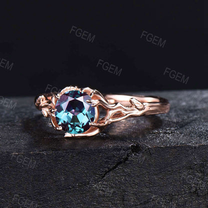 Branch Engagement Ring 1ct Round Alexandrite Wedding Ring Nature Inspired Twig Solitaire Alexandrite Ring June Birthstone Anniversary Gifts