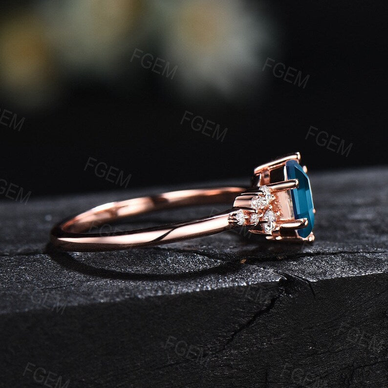 14K Rose Gold Sapphire Ring, Engagement outlet Ring, Art deco Ring, Wedding Ring, Sapphire Jewelry, Promise Ring, Snowdrift Ring, Blue Ring, Gifts