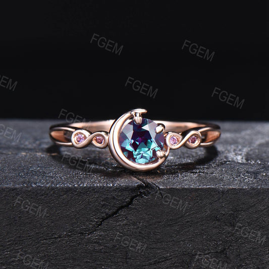 5mm Round Color-Change Alexandrite Engagement Ring Infinite Love Design Amethyst Ring Celtic Split Shank Alexandrite Wedding Rings