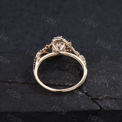 Serpent Morganite Engagement Ring Double Snake Round Natural Peach Morganite Ring Gold Citrine Flower Wedding Ring Branch Leaf Diamond Ring