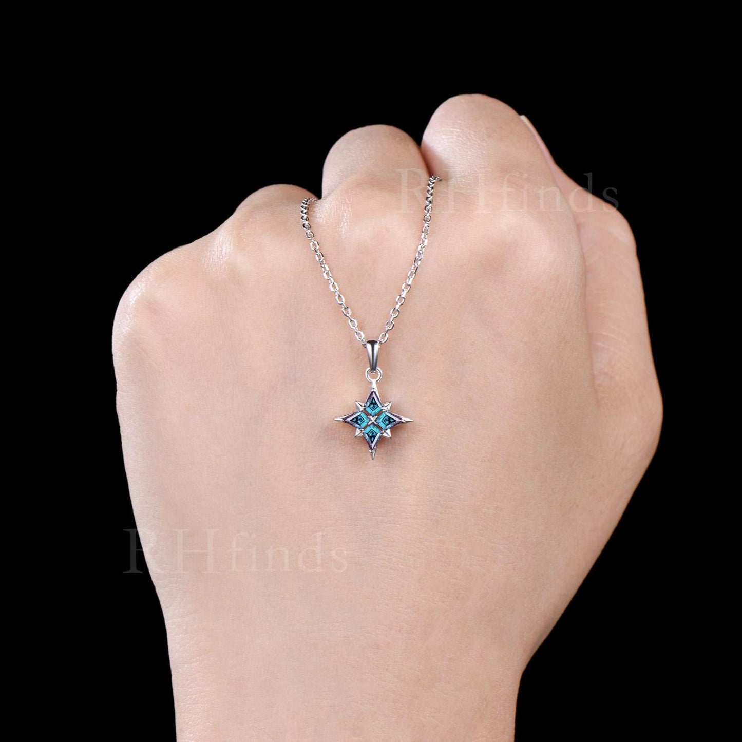 Unique Kite Cut June Birthstone Alexandrite Necklace Dainty North Star Pendant Delicate Four Stone Celestial Necklace,Polaris Necklac