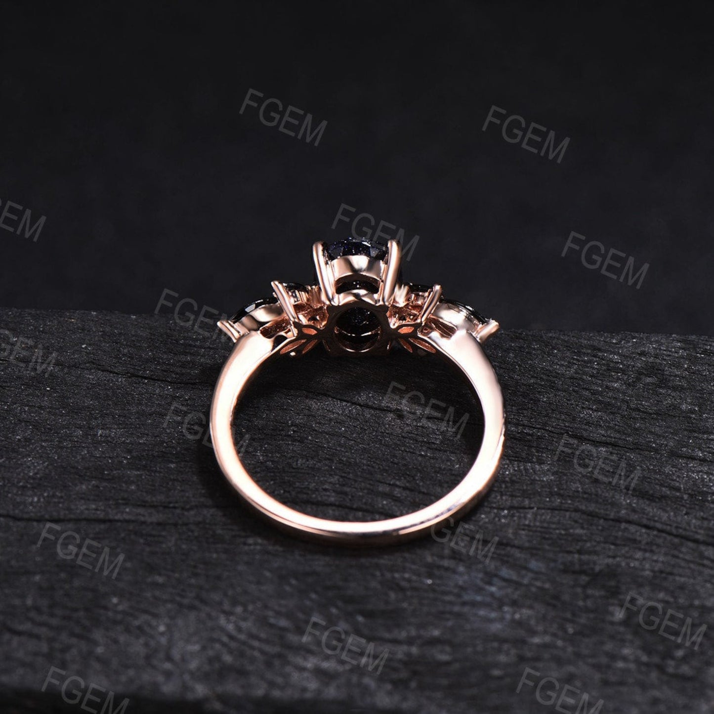 1.25ct Pear Shaped Starry Sky Blue Sandstone Cluster Engagement Ring 14K Rose Gold Black Diamond Ring Unique Handmade Proposal Gifts for Her