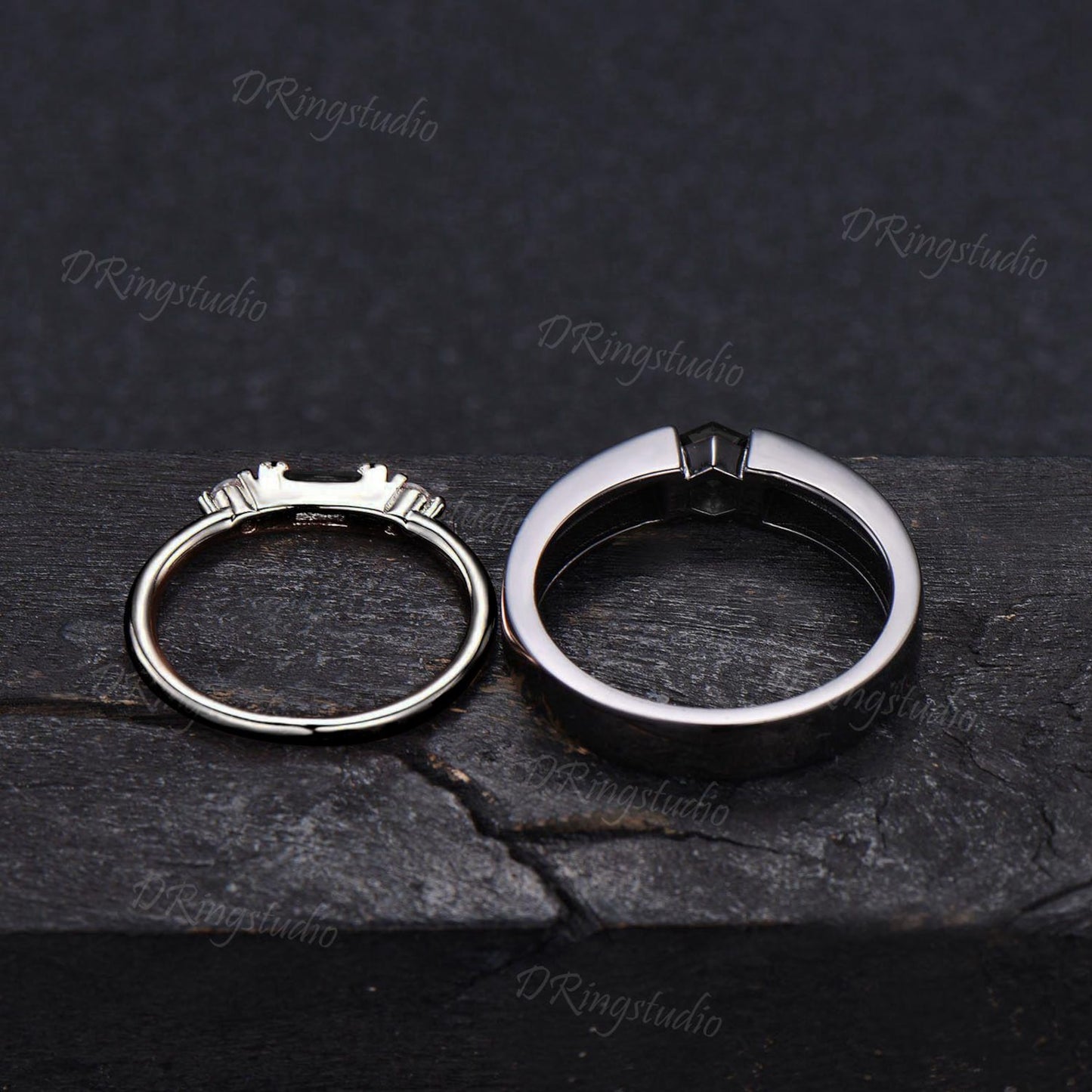 Goth Black Onyx Couple Rings Set Witchy Silver Black Plated Matching Couples Ring Black Gemstone Ring