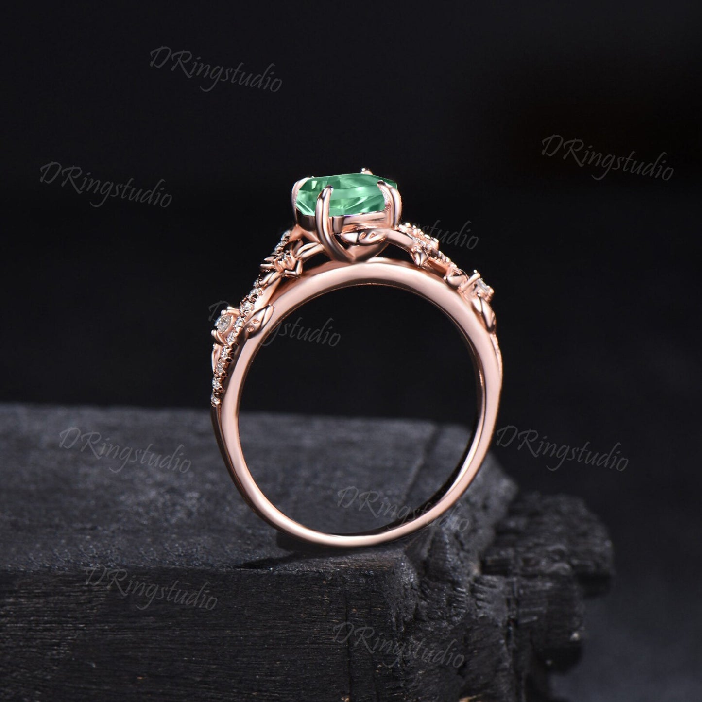 Nature Inspired Green Sapphire Ring Vintage Kite Sapphire Engagement Ring Flower Leaf Vine Moissanite Ring Dainty Wedding Ring Proposal Gift