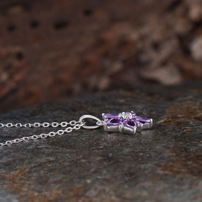 Minimalist Pear Cut Natural Amethyst Cherry Necklace Unique Flower Pendant Delicate February Birthstone Purple Crystal Necklace