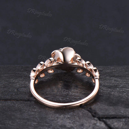 Rose Flower Moissanite Engagement Ring 10K/14K/18K Rose Gold Vintage Leaf Diamond Bridal Ring Unique Anniversary Gift Floral Wedding Ring