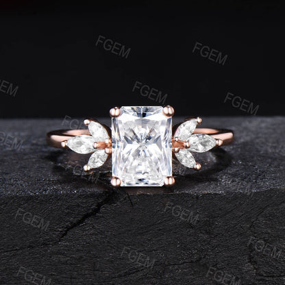 2ct Radiant Cut Moissanite Engagement Ring Set Dainty Rose gold Marquise Cluster Ring Unique Baguette Moissanite Bridal Set Proposal Gift