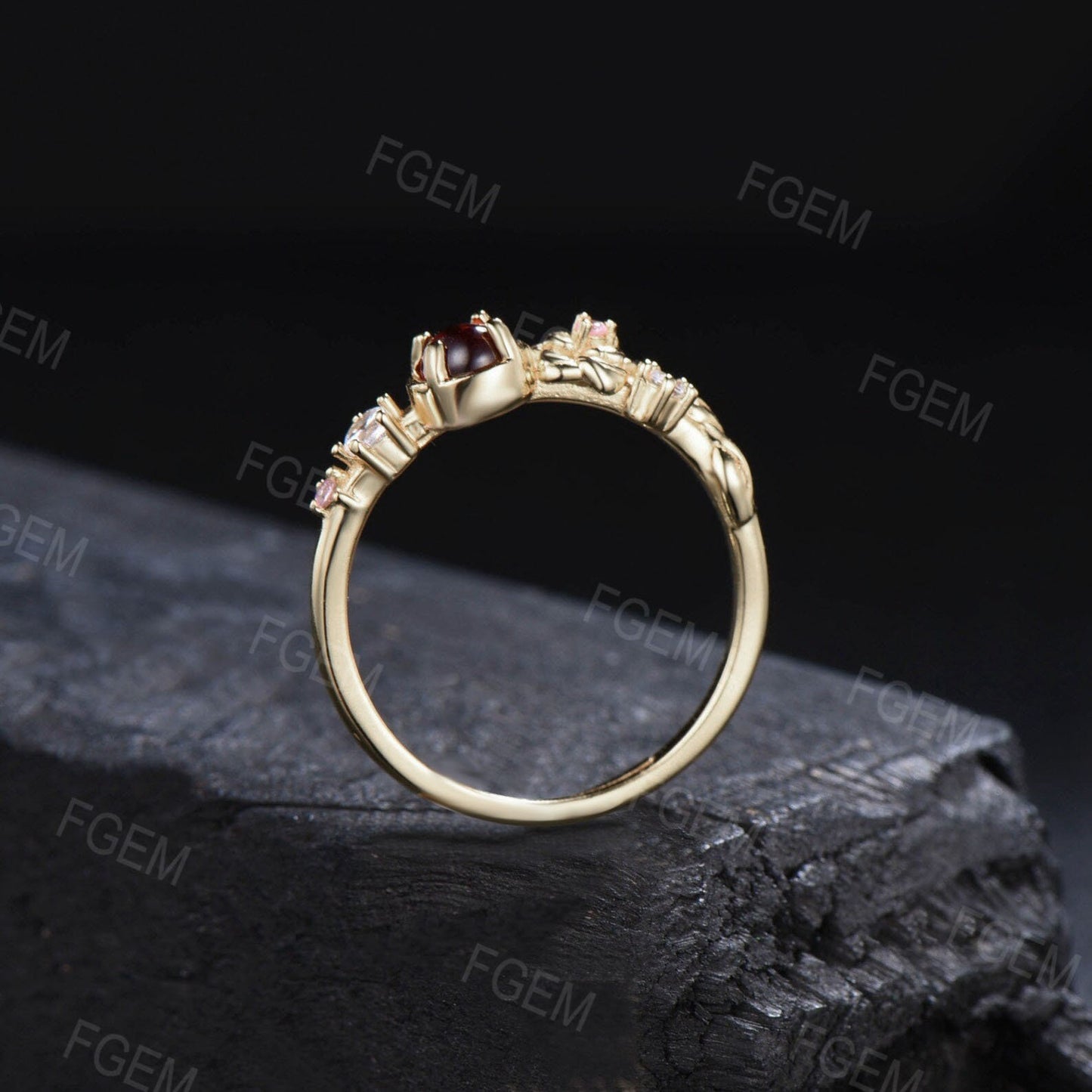 Unique Dainty Bezel Set Alexandrite Rose Flower Promise Ring 10K Gold Moissanite Leaf Band July Birthstone Minimalist Floral Wedding Ring