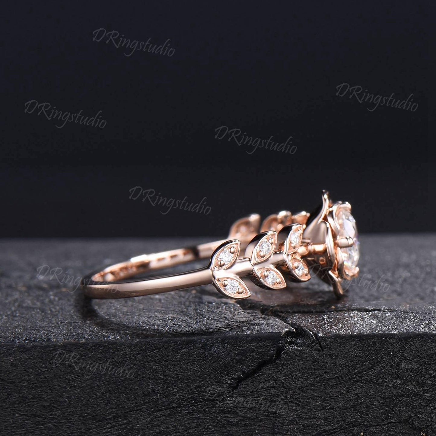 Rose Flower Moissanite Engagement Ring 10K/14K/18K Rose Gold Vintage Leaf Diamond Bridal Ring Unique Anniversary Gift Floral Wedding Ring