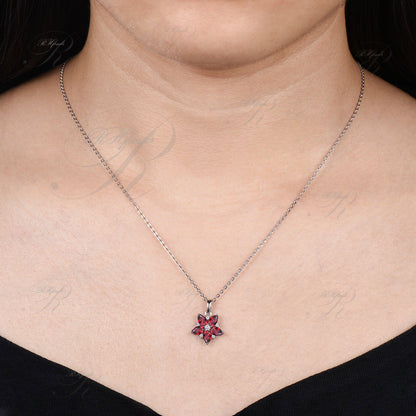 Vintage Pear Cut Ruby Necklace Unique Cherry Pendant July Birthstone Red Gemstone Ruby Pendant Minimalist 14k White Gold Anniversary Necklace