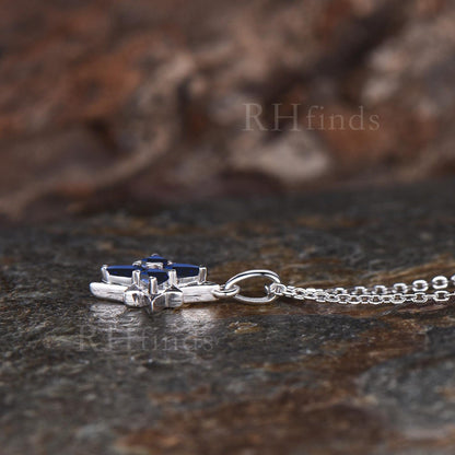 Minimalist 14K White gold Kite Cut Blue Sapphire Necklace Unique September Birthstone Blue Gemstone Polaris Pendant Delicate Necklace Gift