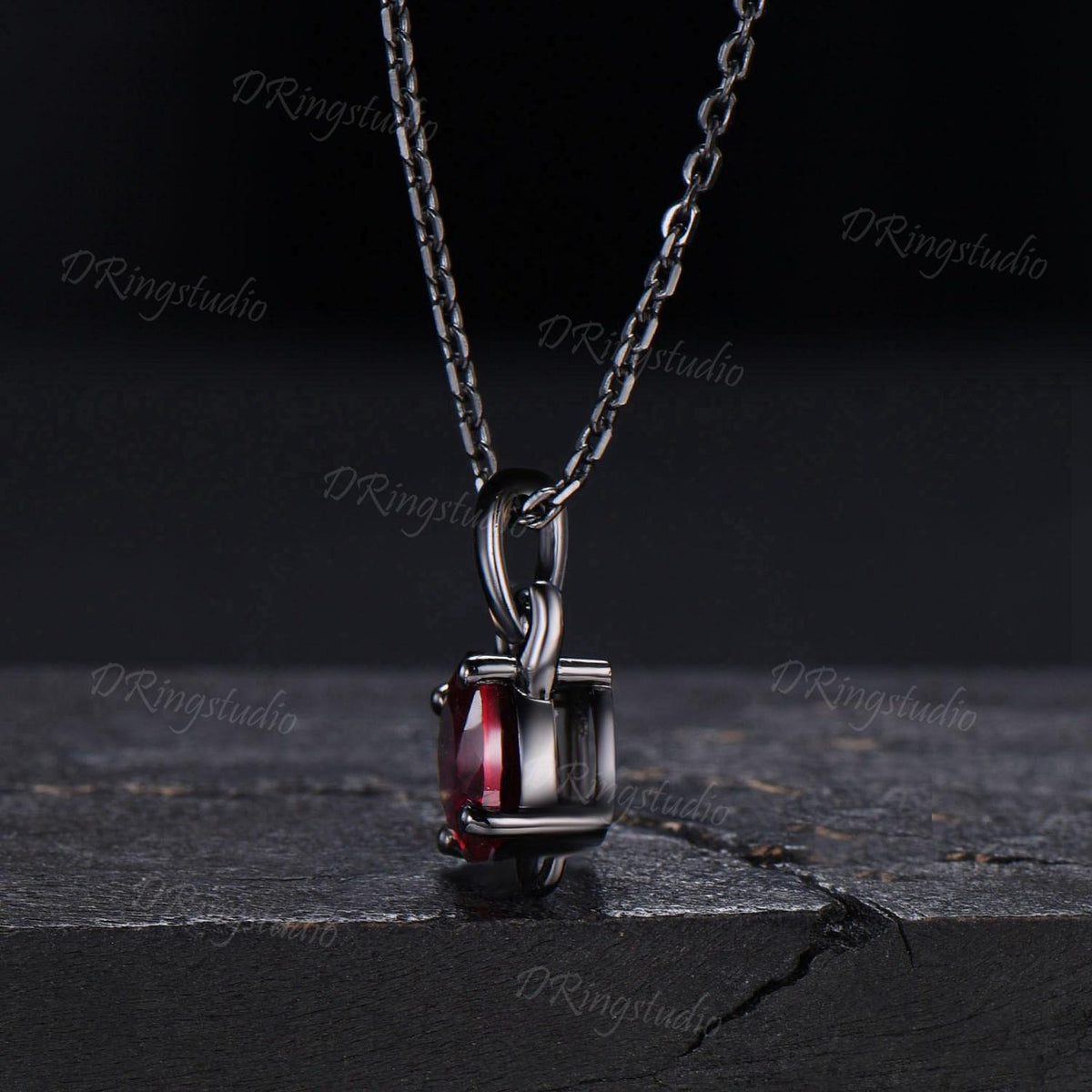 Devil pendant Unique 7mm Round Ruby Necklace Solid Black Gold Little Devil Red Gemstone Necklace July Birthstone Jewelry For Halloween