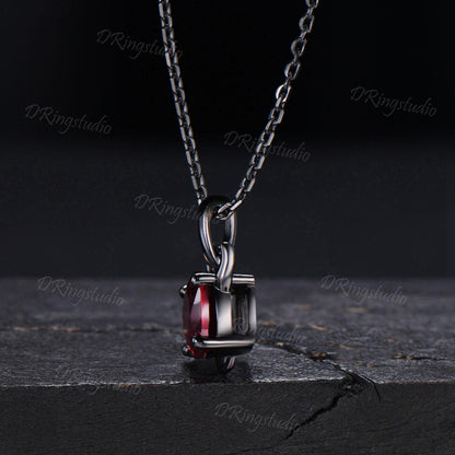 Devil pendant Unique 7mm Round Ruby Necklace Solid Black Gold Little Devil Red Gemstone Necklace July Birthstone Jewelry For Halloween