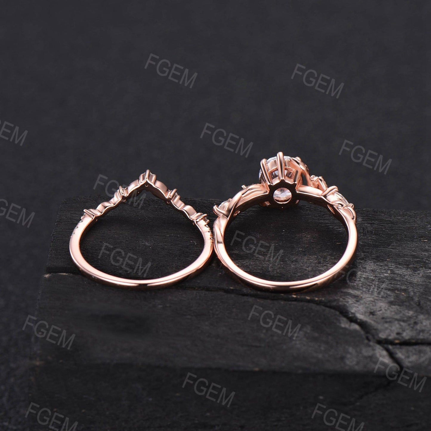 1.25ct Nature Inspired Color-Change Alexandrite Engagement Ring 14K Rose Gold Pear Wedding Ring Set Twisted Vine Leaf Moissanite Bridal Sets