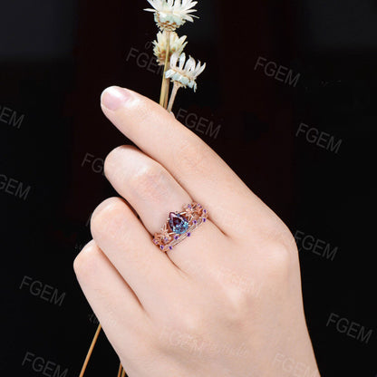 1.25ct Twig Vine Branch Nature Inspired Pear Alexandrite Engagement Ring Set Rose Flower Floral Amethyst Rings Unique June Birthstone Gifts