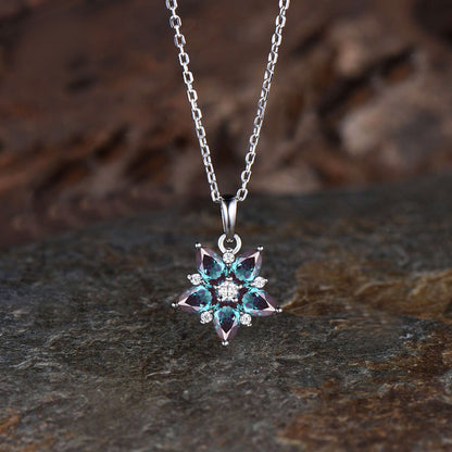 Art Deco Pear Cut June Birthstone Alexandrite Necklace Dainty 14k White Gold Cherry Necklace Birthday Gift