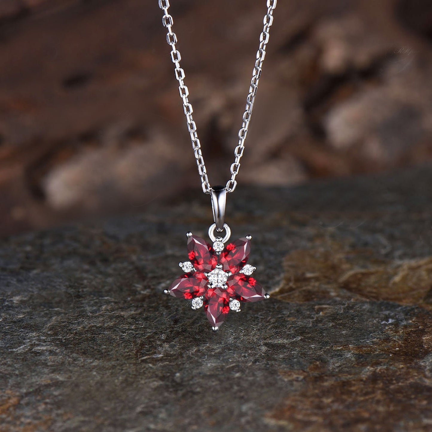 Vintage Pear Cut Ruby Necklace Unique Cherry Pendant July Birthstone Red Gemstone Ruby Pendant Minimalist 14k White Gold Anniversary Necklace