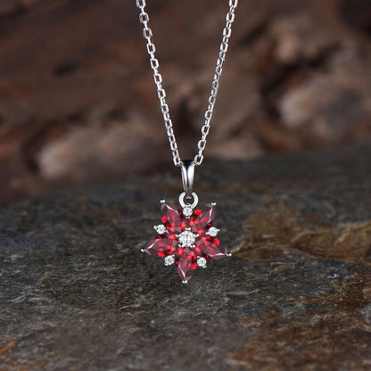 Vintage Pear Cut Ruby Necklace Unique Cherry Pendant July Birthstone Red Gemstone Ruby Pendant Minimalist 14k White Gold Anniversary Necklace
