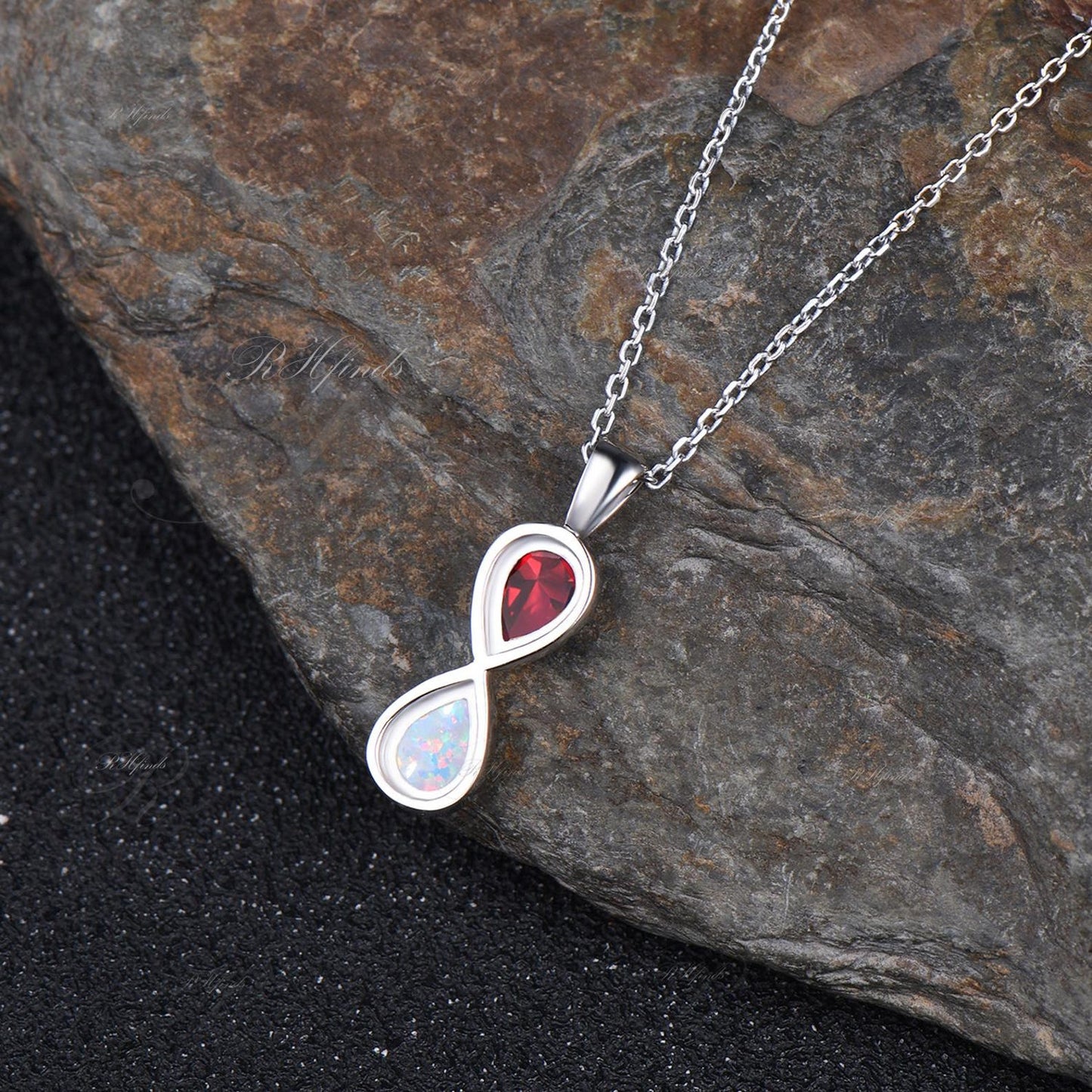 Unique Pear Cut Ruby Opal Necklace Art Deco 14k White Gold Two Stone Pendant Minimalist July Birthstone Necklace Anniversary Gift For Women