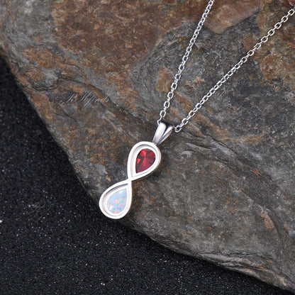 Unique Pear Cut Ruby Opal Necklace Art Deco 14k White Gold Two Stone Pendant Minimalist July Birthstone Necklace Anniversary Gift For Women