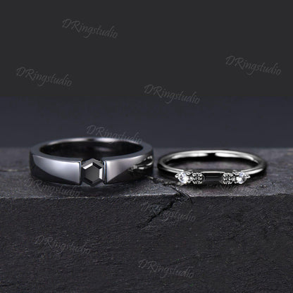 Goth Black Onyx Couple Rings Set Witchy Silver Black Plated Matching Couples Ring Black Gemstone Ring