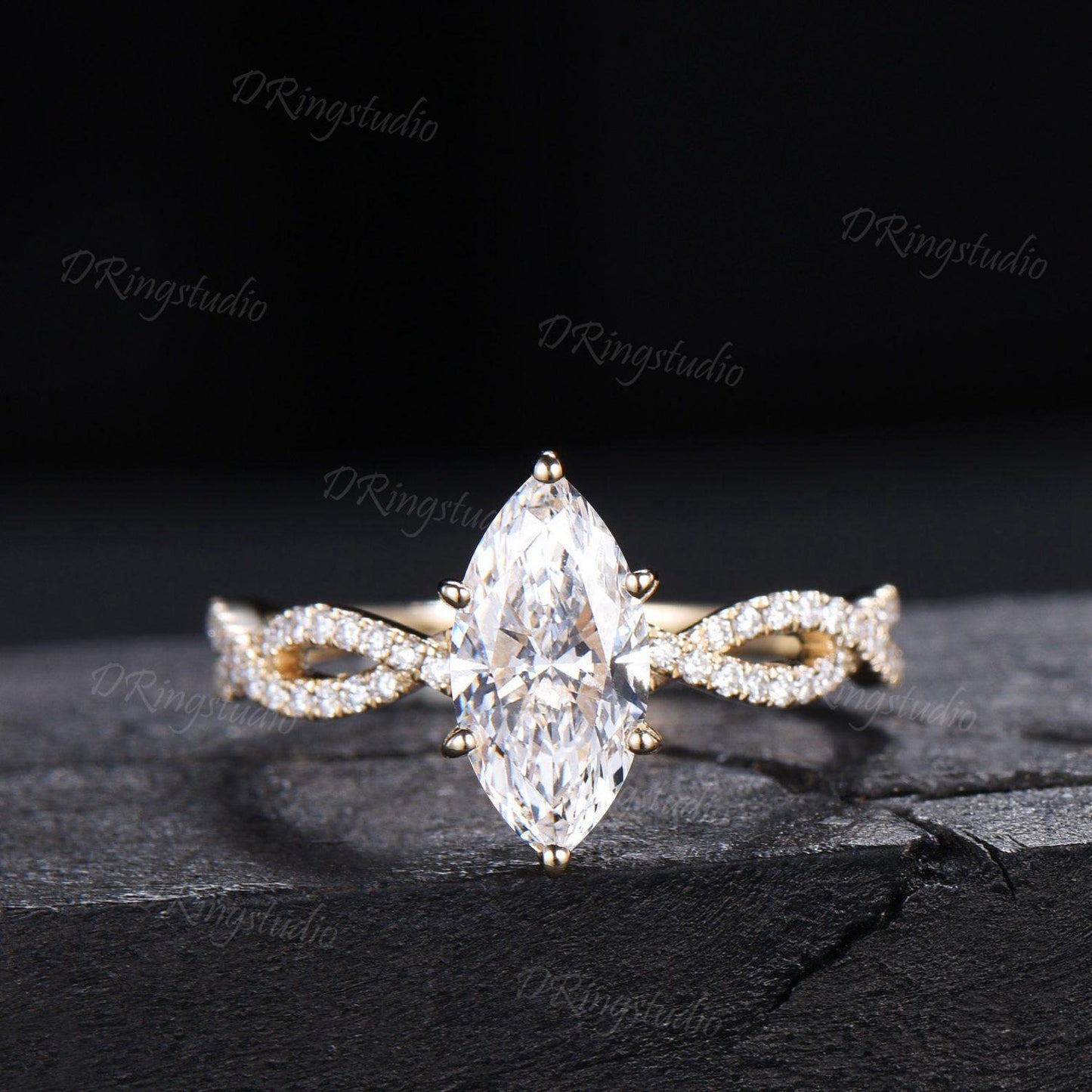 2ct Marquise Lab Grown Diamond Engagement Ring 14K Yellow Gold Twist Eternity Bridal Ring IGI Certified Diamond Wedding Ring Proposal Gift