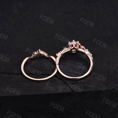 Oval Cut Genuine Tanzanite Ring Set Nature Inspired Twig Engagement Ring Branch Moissanite Diamond Wedding Ring Set Women Anniversary Gifts