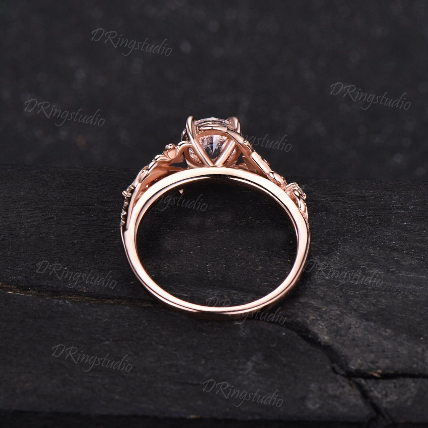 1.25ct Pear Blue Sandstone Engagement Ring Branch Vine Moissanite Ring Rose Gold Blue Goldstone Wedding Ring Floral Ring Anniversary Gift