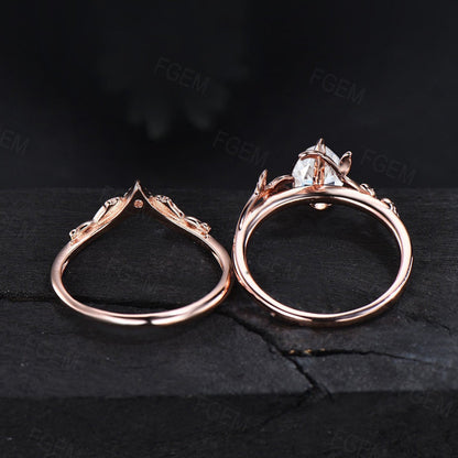 1.25ct Pear Moissanite Nature Engagement Ring 10K Rose Gold Cluster Diamond Wedding Ring Leaf Vine Moissanite Bridal Set Anniversary Gifts